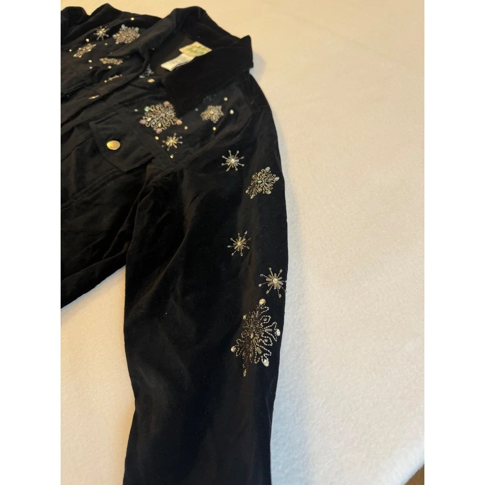 Vintage Deadstock The‎ Quacker Factory Jacket Women Small Black Velvet Snowman